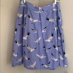 Seersucker Bird print Midi Skirt